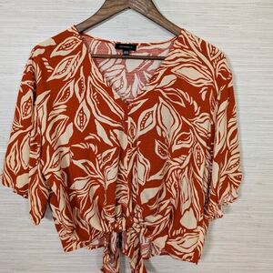 Women's Tamara H Orange Leaf Print Front Waist Tie